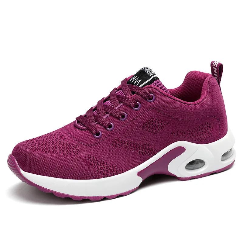 Fashion Women's Lightweight Sneakers Running Outdoor Sports Breathable Mesh Comfortable Air Cushion Lace-Up Shoes