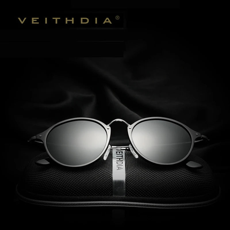 VEITHDIA Herr-solglasögon, fashionabla, runda, unisex, polariserade, spegelbelagda, sport- och bilkörningsglasögon för män och kvinnor 6358