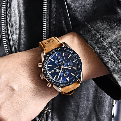 Relógios de luxo para homem BENYAR – Relógios de pulso de quartzo com bracelete em pele, resistentes à água até 30 m, estilo desportivo.
