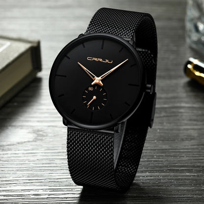 CRRJU herreur – Luksuriøst kvartsur i afslappet stil, slankt, med armbånd i stålmasker, vandtæt og sporty.