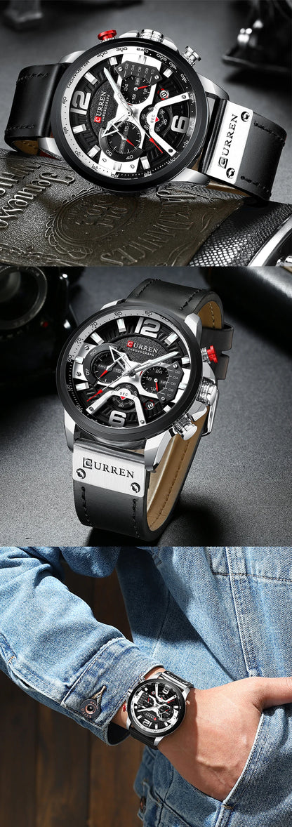 CURREN Casual Sport Watches for Men Blue Top Brand Luxury Military Leather Wrist Watch Man Clock Fashion Chronograph Wristwatch
