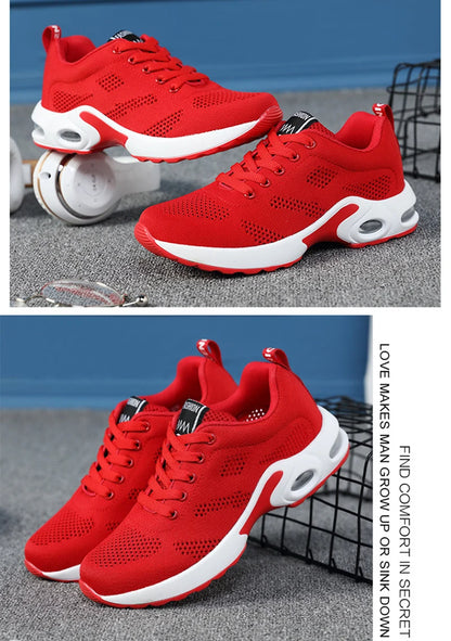 Fashion Women's Lightweight Sneakers Running Outdoor Sports Breathable Mesh Comfortable Air Cushion Lace-Up Shoes