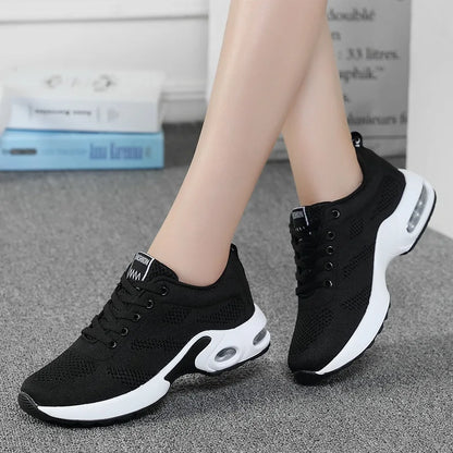 Fashion Women's Lightweight Sneakers Running Outdoor Sports Breathable Mesh Comfortable Air Cushion Lace-Up Shoes