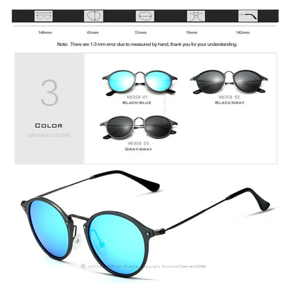 VEITHDIA Herr-solglasögon, fashionabla, runda, unisex, polariserade, spegelbelagda, sport- och bilkörningsglasögon för män och kvinnor 6358