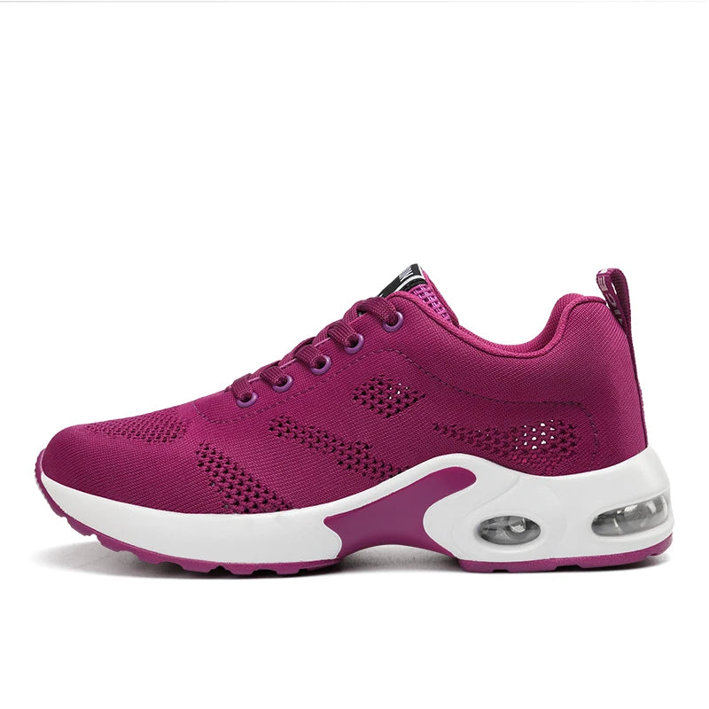 Fashion Women's Lightweight Sneakers Running Outdoor Sports Breathable Mesh Comfortable Air Cushion Lace-Up Shoes