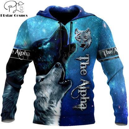 Sweatshirt com Capuz Deluxe Unissexo Beautiful The Wolf, Céu Estrelado 3D, Estampado Integral, com Fecho, Casaco Casual de Treino DW0327