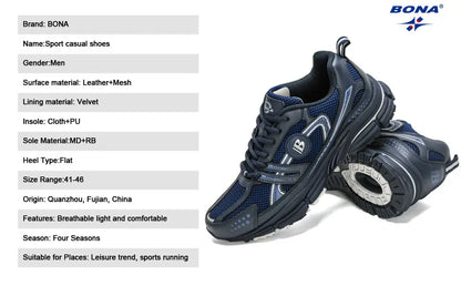 Zapatillas deportivas BONA para hombre de nuevos diseñadores, tendencia, transpirables, para caminar, correr y hacer deporte, calzado suave masculino