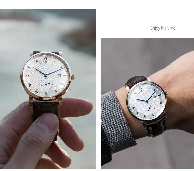 Carnival Brand Luxury Business Watch Fashion Waterproof Rose Gold Silver Calendar Automatic Mechanical Wristwatch For Men Reloj