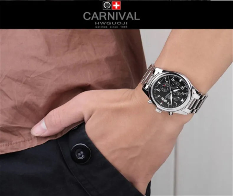 Chronograph luminous military running sport full steel men stop watch genuine leather strap luxury brand watches sapphire reloj