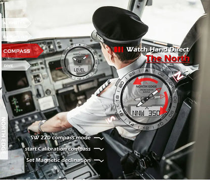 NORTH EDGE Men's Dive Watch Military Army Luxury Full Steel Smartwatch Compass Altimeter Barometer Digital Clock Waterproof 200m