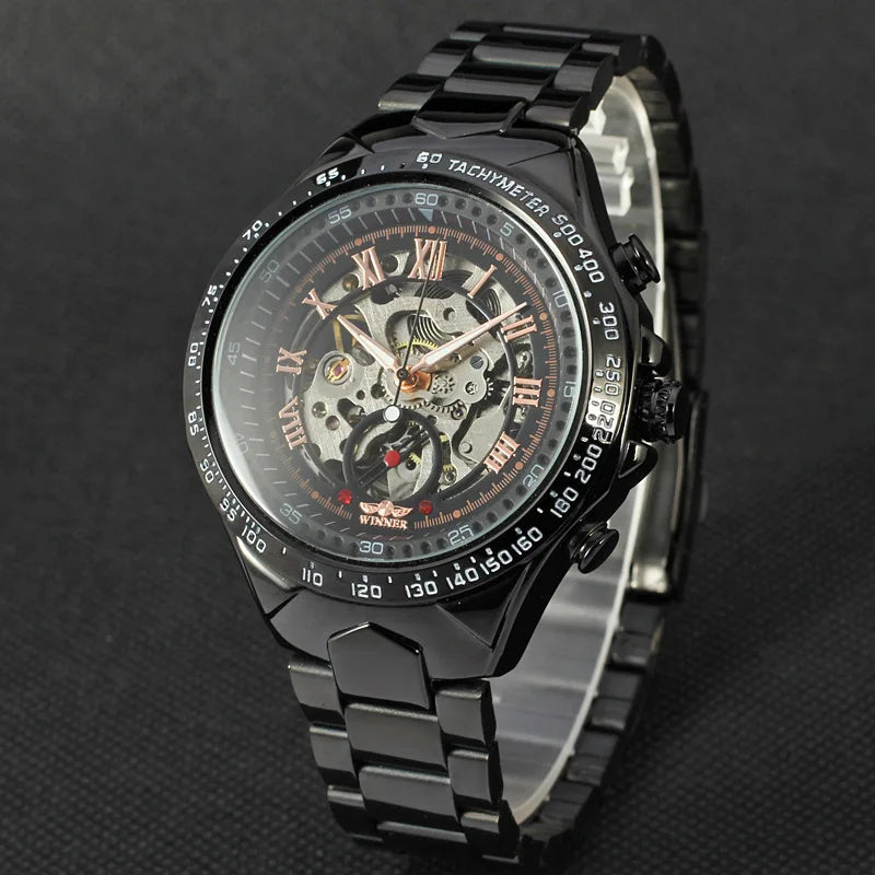 WINNER mekanisk automatisk herreur – Skeletmodel, armbånd i rustfrit stål, sporty design, luksusmærke