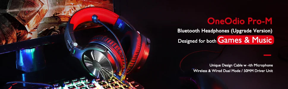 Oneodio 110h Wireless Bluetooth 5.2 Headset + Wired Gaming Headphones 2 in 1 With Microphone For PC PS4 Skype Type C Headphones