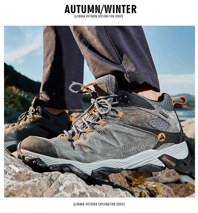 HUMTTO Waterproof Sneakers for Men Hiking Shoes Leather Trekking Boots Women Camping Hunting Mens Mountain Tactical Ankle Boots
