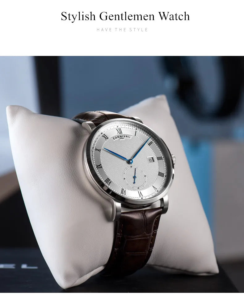 Carnival Brand Luxury Business Watch Fashion Waterproof Rose Gold Silver Calendar Automatic Mechanical Wristwatch For Men Reloj