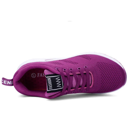 Fashion Women's Lightweight Sneakers Running Outdoor Sports Breathable Mesh Comfortable Air Cushion Lace-Up Shoes