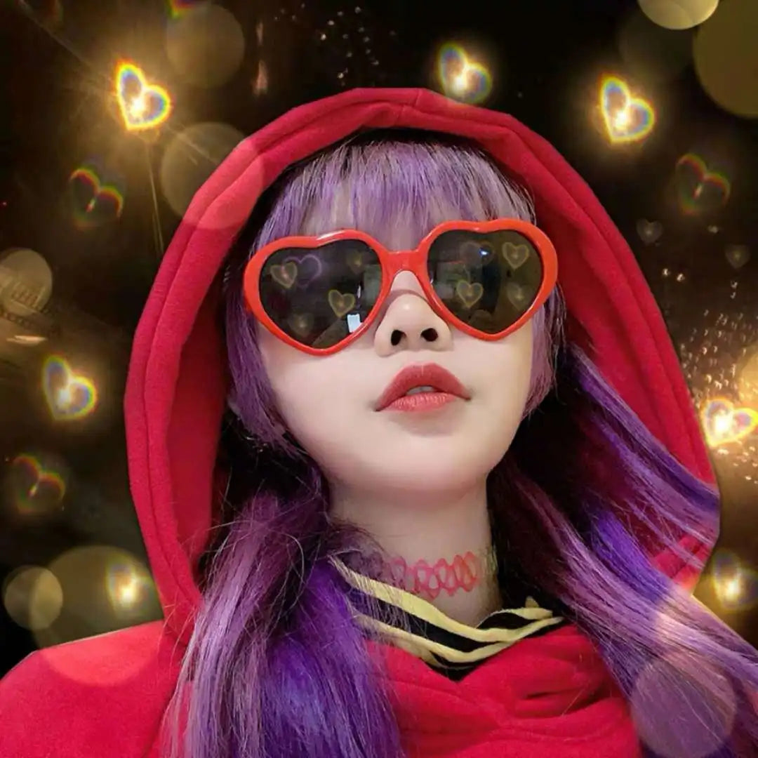 Love Heart Shaped Effects Glasses Watch The Lights Change to Heart Shape At Night Diffraction Glasses Women Fashion Sunglasses