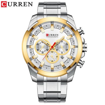 CURREN Montres pour hommes Top marque grande montre de sport de luxe hommes montres à quartz en acier militaire chronographe or conception horloge masculine
