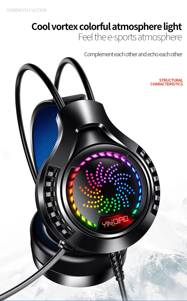RGB Gaming Headset with Microphone 7.1 Surround HD Sound Stereo Dual 3.5mm USB Wired Headphone For PS5 PC Laptop Phone