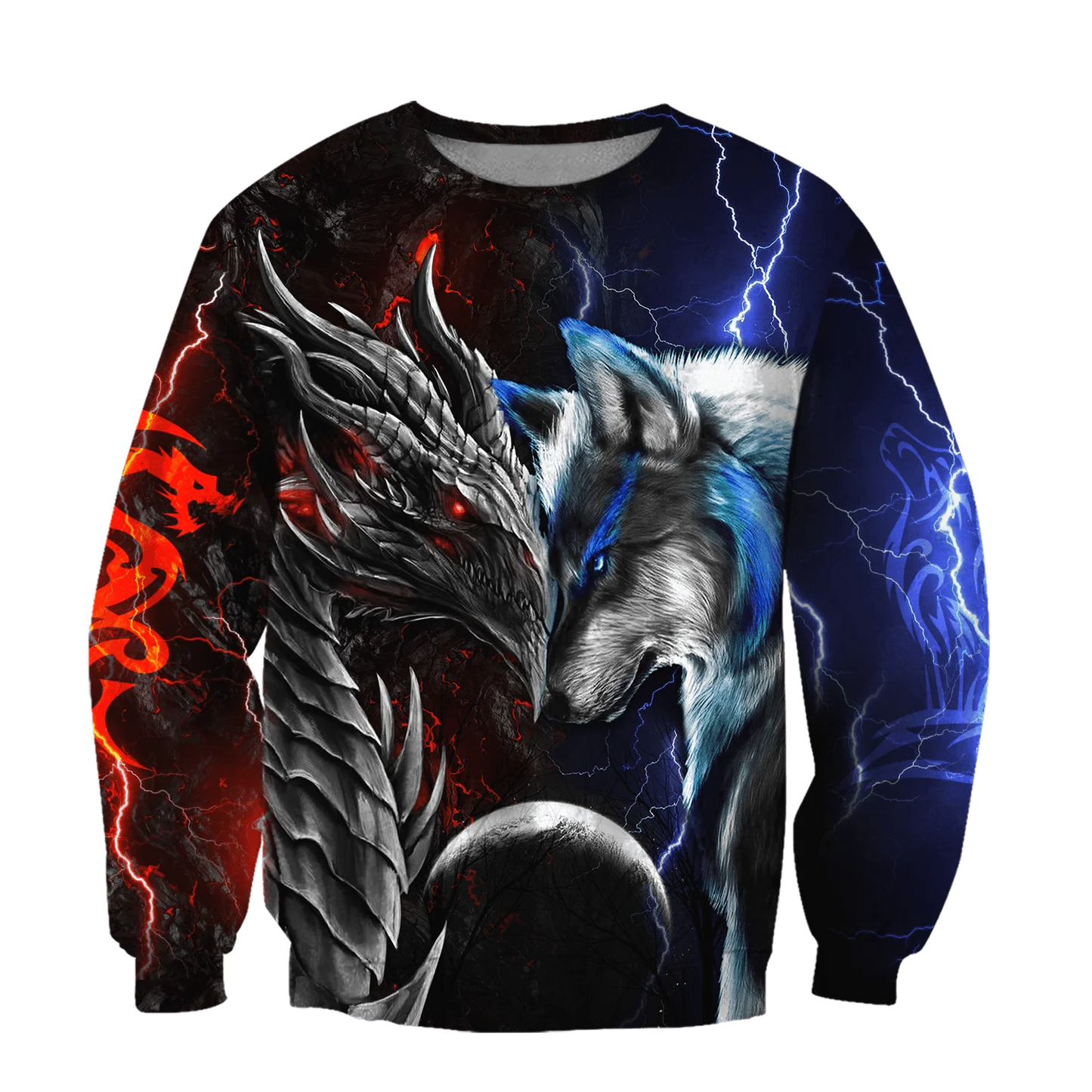 Červeno-modrý drak a vlk 3D tištěná módní pánská podzimní mikina s kapucí, unisex streetwear, ležérní mikina na zip / pulovr KJ494