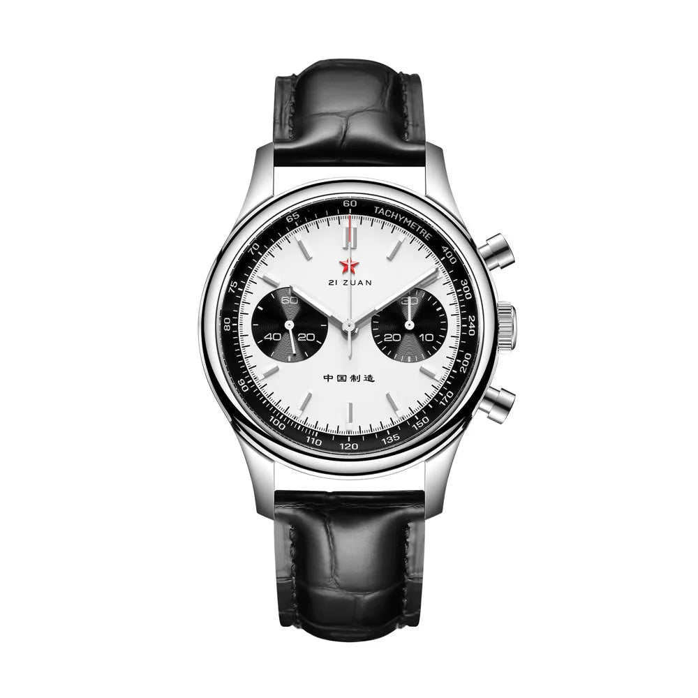 Red Star Panda Mens 1963 Chronograph Mechanical Wristwatch Seagull st1901 Movement Gooseneck 40mm Luminous Sapphire Pilot Watch