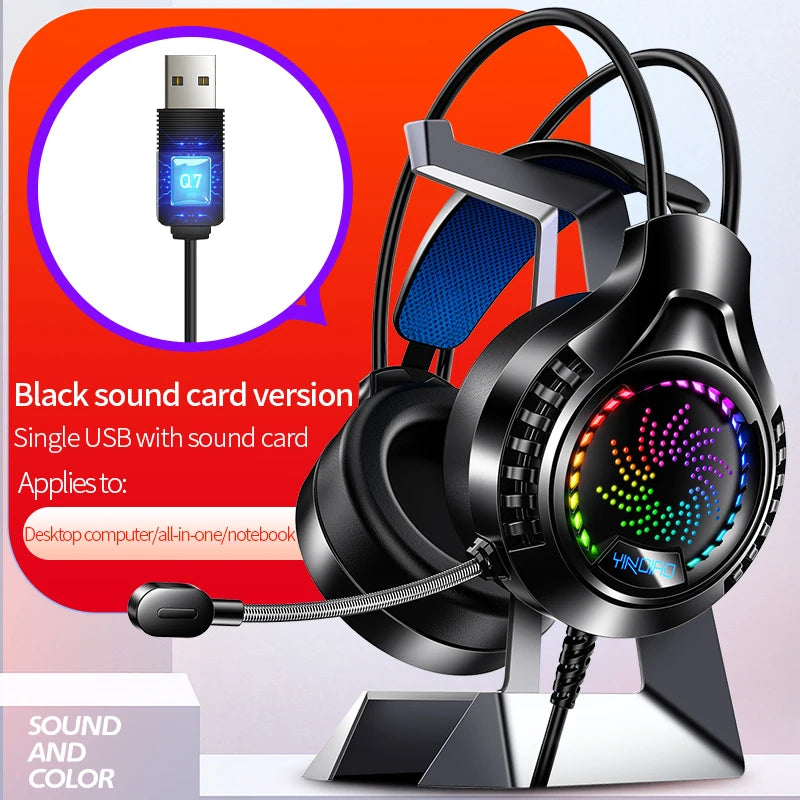 RGB Gaming Headset with Microphone 7.1 Surround HD Sound Stereo Dual 3.5mm USB Wired Headphone For PS5 PC Laptop Phone
