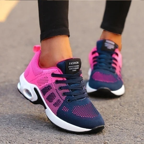 Fashion Women's Lightweight Sneakers Running Outdoor Sports Breathable Mesh Comfortable Air Cushion Lace-Up Shoes