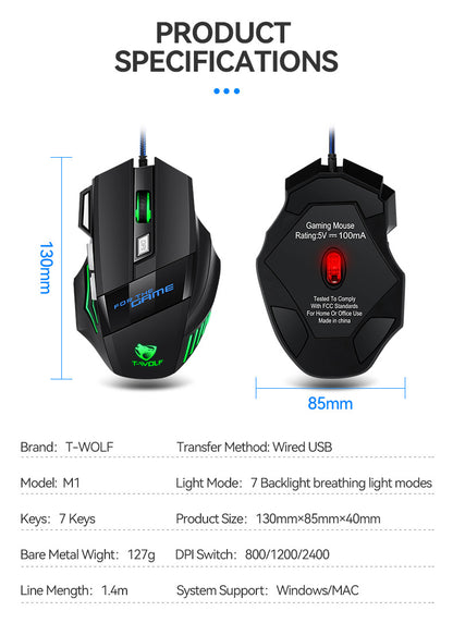 USB Wired Mouse 7 Button 2400DPI Gaming Mouse RGB Breathing Light Mecha Mice Ergonomic Optical Office Mice For Desktop Laptop