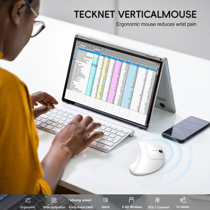 Dual Mode Vertical Mouse 2.4G Wireless Gaming Mouse Ergonomic Bluetooth Mouse 2400DPI Rechargeable Silent Mice for PC Laptop
