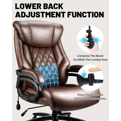 Krzesło biurowe Big & Tall 500Lbs, szerokie siedzisko sprężynowe, elegancki design executive, obrotowe krzesło do biurka 360, wytrzymałe kółka