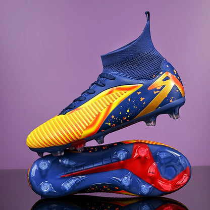 Nouvelles chaussures de football pour hommes, antidérapantes, pour futsal, à haute cheville, pour intérieur et extérieur, chaussures de sport de haute qualité, bottes de football ultralégères antidérapantes