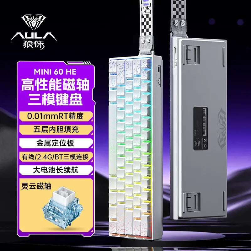 AULA Mini60 HE Magnetic Switch Keyboard RGB Tri Mode Wireless Mechanical Keyboard 8000Hz 0.01mmRT Gaming Keyboard Gamer Gifts