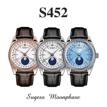 Sugess 40mm Watch of Men Moonphase Automatic ST2108 Movement Sapphire Crystal Mechanical Wristwatches Waterproof Date 2024 New