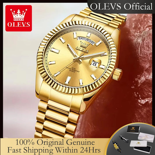 OLEVS 5650 Quartz Men's Watches Unique Week Calendar Display Luxury Brand Original Watches for Men Luminous Waterproof Man Watch