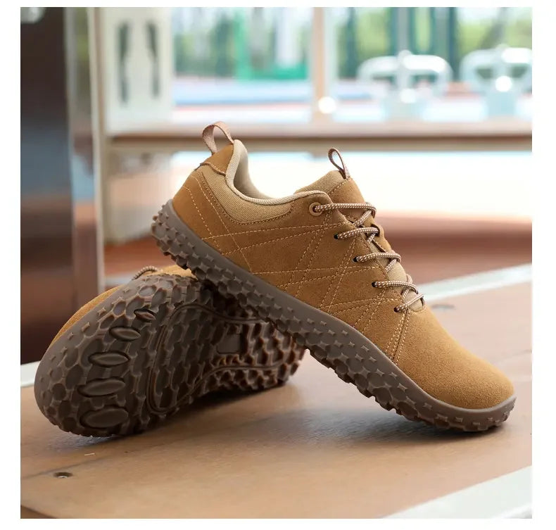 Zapatos de cuero de ante y tejido PU con puntera ancha, antideslizantes, para senderismo, trabajo, deporte masculino y caminatas al aire libre para mujer