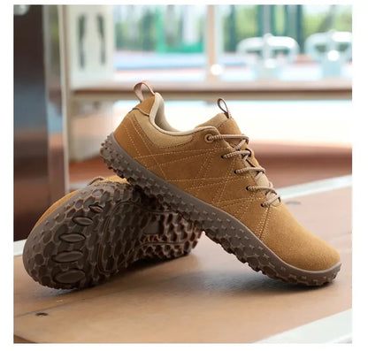 Zapatos de cuero de ante y tejido PU con puntera ancha, antideslizantes, para senderismo, trabajo, deporte masculino y caminatas al aire libre para mujer