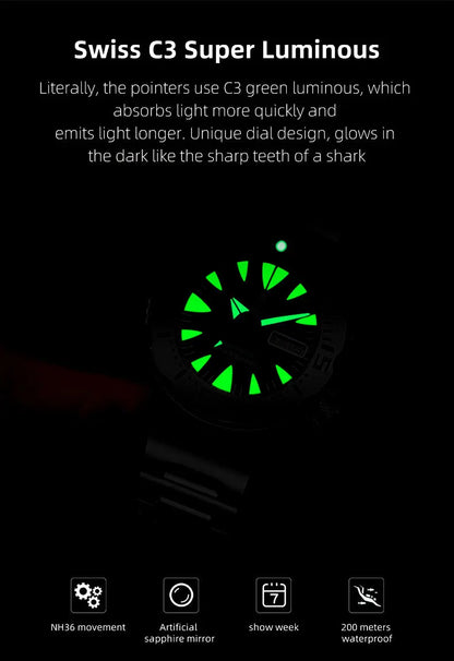 HEIMDALLR V2 Monster Men's Automatic Diver Watch Sapphire Crystal 20Bar Waterproof NH36A Snowflake Blue Dial Mechanical Watches