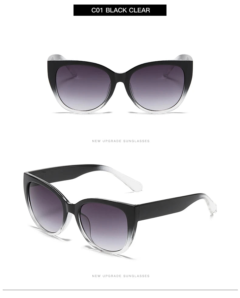 Retro-mode Cat Eye-solglasögon för kvinnor, märkesglasögon, gradientlinser, enkel design med breda ben, unisex, Cateye-modell för kvinnor, UV400