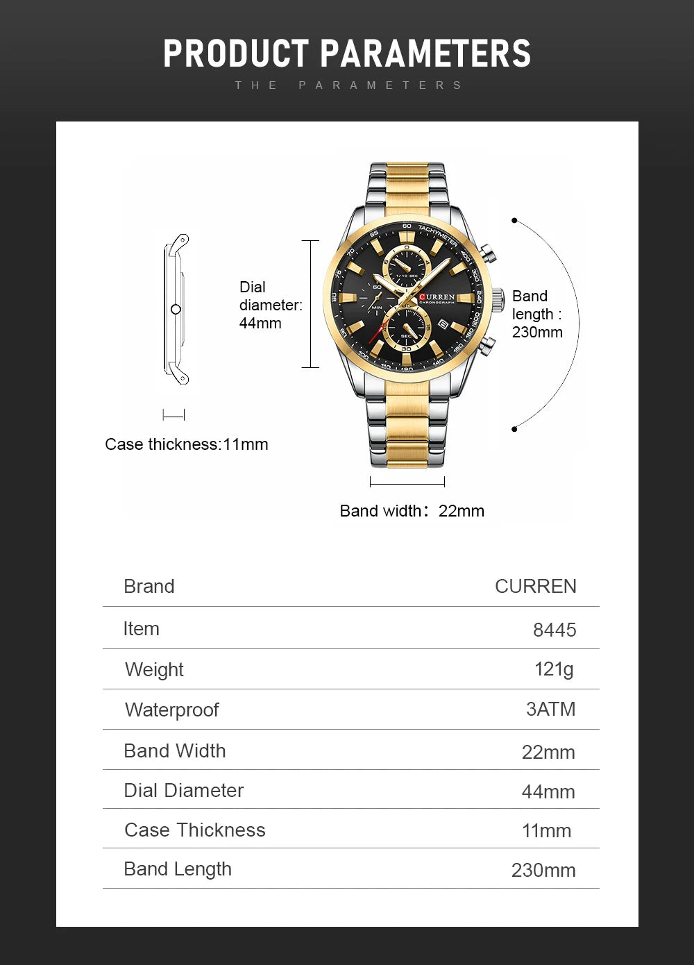 CURREN Quartz Chrono Sport Watch Brands for Men - Stainless Steel Bracelet and Multifunctional Dial