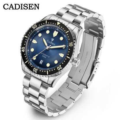 CADISEN Mechanical Automatic Watch Luxury Sapphire Japan MIYOTA 8215 Blue Wristwatch Ceramic Ring Waterproof Gift Men Watch