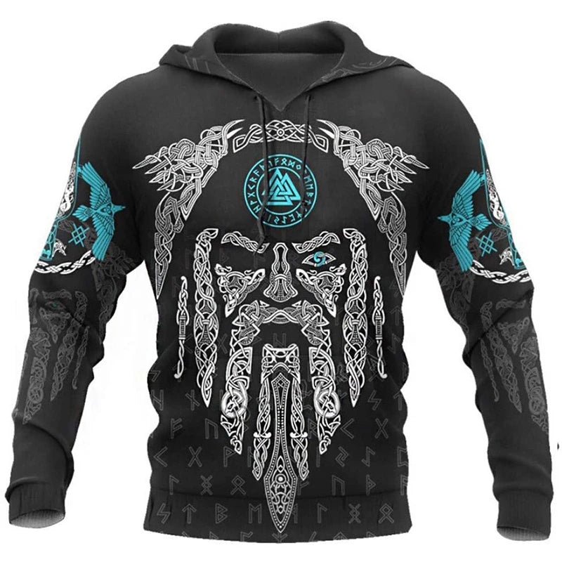 2024 Mens Hoodies Eagle Tattoo Pattern Vikings 3D Printed Fashion Casual Harajuku Hip Hop Autumn And Winter Oversized Sudaderas