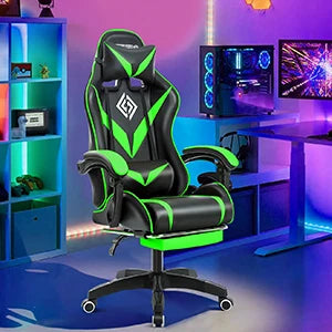 Gaming Chair with Massage Ergonomic Computer Chair Footrest and Lumbar Support Reclining PC Game Chair Adjust Armrest Headrest