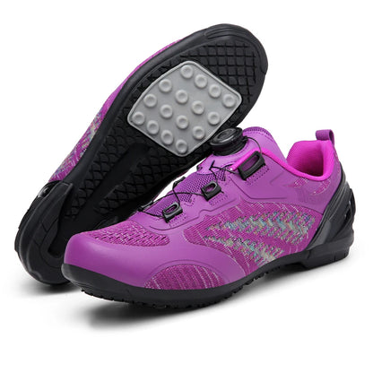Zapatillas de ciclismo MTB para hombre y mujer T03 moradas, transpirables, de velocidad, con autocierre, para ciclismo de carretera, deporte al aire libre, competición y entrenamiento