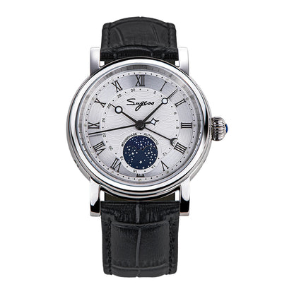 Sugess Watches for Men Automatic Mechanical Watch Moonphase Tianjin ST2108 Waterproof Date Hands Sapphire Crystal Rome Wave Dial
