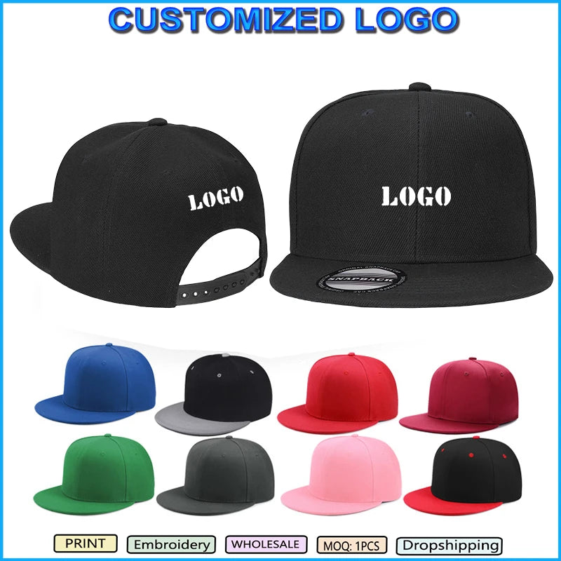 Custom Print Embroidery Logo Flat-brimmed baseball cap Unisex Outdoor Hat Hip Hop Dad Hat Gorras Hombre Street Snapback Hat