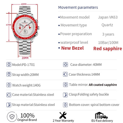 PAGANI DESIGN 2025 New AK Project Men's Watches Luxury Quartz Wrist Watch For Men AR Sapphire Speed Chronograph Automatic Date