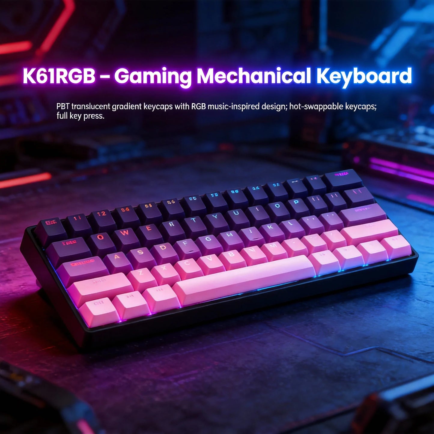 K61 Wired Portable Mechanical Keyboard, Phantom RGB Colorful, Gaming-grade Response, Ergonomic Design, Gaming Office Usable
