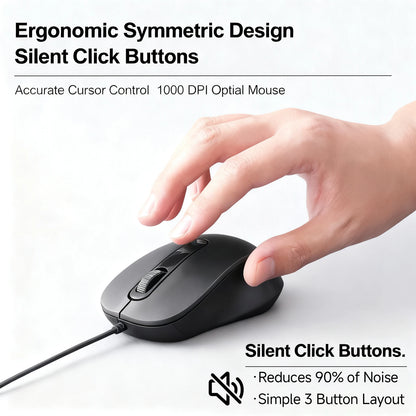Silent 3D Mouse - Ergonomics Optical Mice 1000DPI For PC Laptop MacBook Tablet Phone, For Windows/MacOs/Android, USB-C