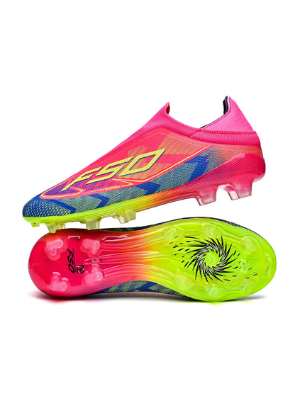 Chaussures de football classiques AG/FG, crampons longs résistants à l'usure en TPU, tige en tissu mélangé PU, antidérapantes et confortables pour le football en plein air pour enfants