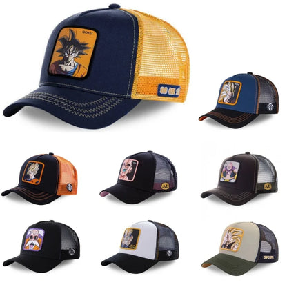 Casquette Dragon Ball Son Goku pour l'été : casquette de voyage à visière, pour homme, brodée, style hip-hop, visière pare-soleil, casquette trucker ajustable en maille