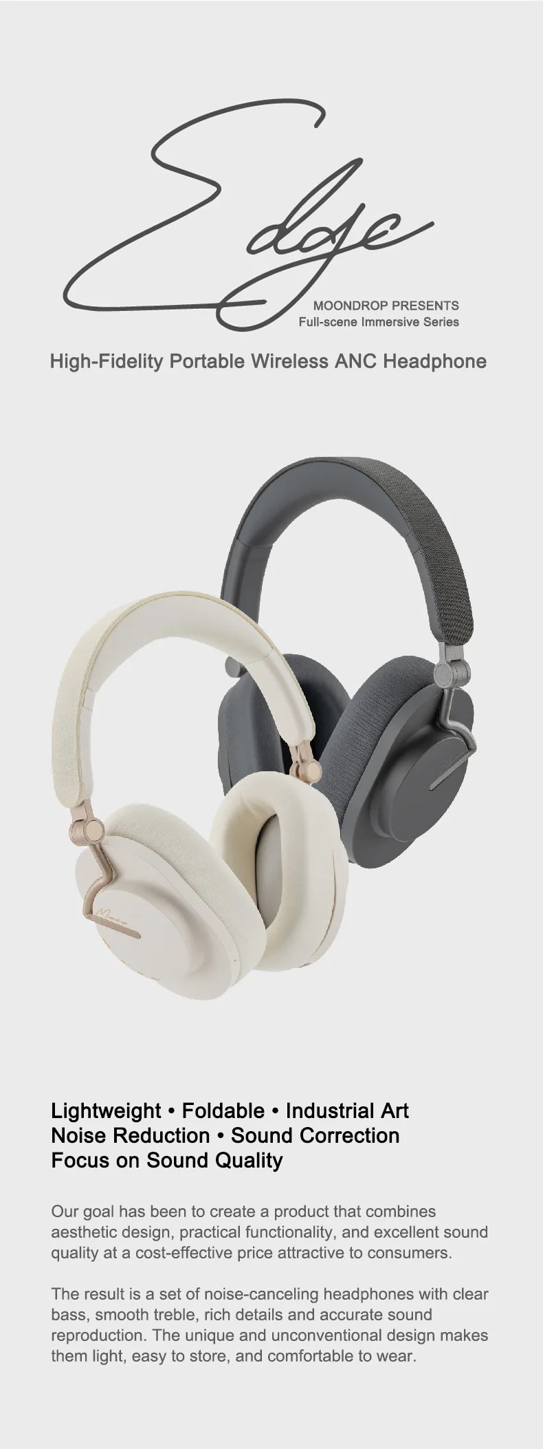 MOONDROP EDGE High-Fidelity Portable Wireless ANC Headphone Bluetooth 5.4 LDAC headset